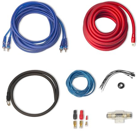 Kit de Câblage pour Amplificateur 1000W - Caliber CPK15D – Subwoofer, Audio et Caisson de Basse Amplifié – Kit câble Complet avec fusible et cosses pour Installation Auto