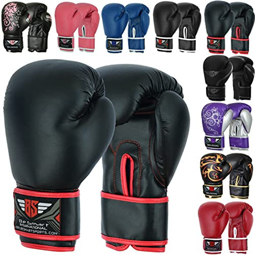 Be Smart® - Guantes de Boxeo Profesionales para Adultos, jóvenes, niños, Hombres y Mujeres, Guantes de Cuero Pro Gel Muay Thai MMA Kick Boxing Sparring para