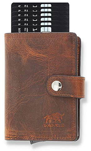 Solo Pelle Leder Geldbörse Q-Wallet mit integriertem Kartenetui für 15 Karten + Geldscheine geeignet | Kreditkartenetui mit RFID (Vintage Braun)