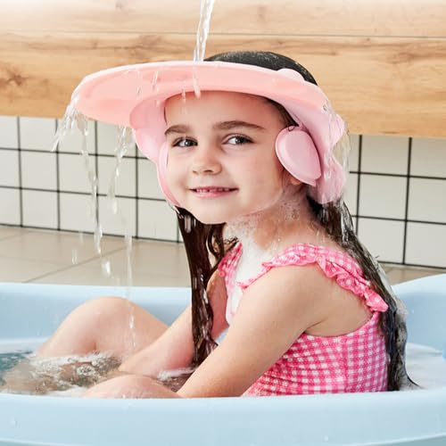 Bath Cap wash Shower Shampoo Visor hat Prevent Water Entering The Eyes and Ears Adjustable Bathing tub Head Hair Rinser Shield Protection Kids Children Toddler Beach Baby Safety(pink)