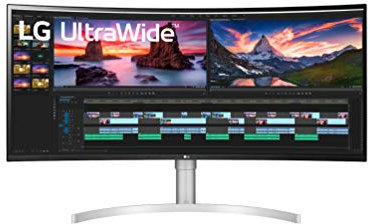 LG 38WN95C-W 95,29 cm (38 Zoll) Curved QHD+ UltraWide Monitor (AH-IPS-Panel, AMD FreeSync, HDR10), weiß silber