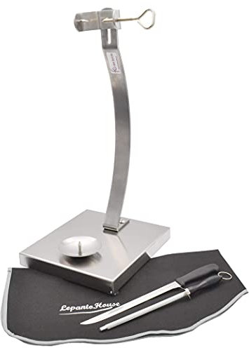 Soporte JAMONERO Vertical Inoxidable jamonero vertial 50CM + Set Corte Cuchillo + CHAIRA + Cubre Jamon Negro LepantoHouse