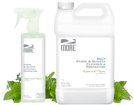 MORE Stone & Quartz Cleaner + Protector - Granite, Quartz & Marble Cleaner - For Kitchen & Bathroom Countertops - Water-Based Surface Spray - Lavender-Verbena Essential Oil - Pint + Gallon Bundle