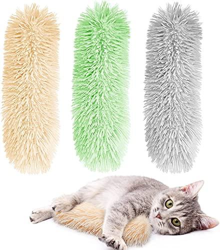 Dorakitten Catnip Toys for Indoor Kittens - 3 Pcs Soft Pillows, Interactive Cat Kicker with Catmint, Crinkle Plush, Green