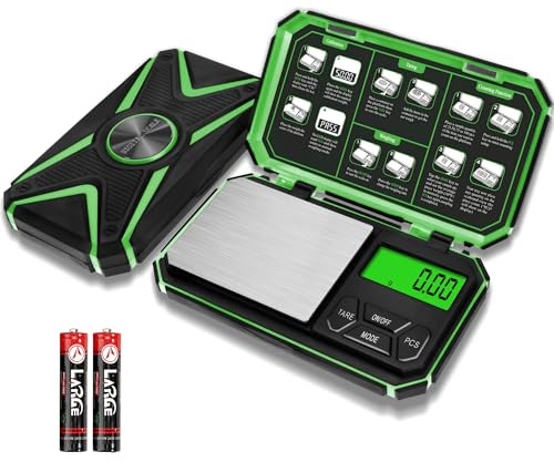 UNIWEIGH Digitale küchenwaage 1000g/0.1g, Feinwaage,Taschenwaage, Präzisionswaage, Waage Gramm, Kleine waage, Briefwaage, Mini Waage, Scale für Münz, Unkraut-HelleGrün,