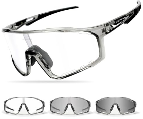 VOZAPOW Photochromic Cycling Glasses for Men Women, UV Protection TR90 Frame Sports Sunglasses for MTB, Riding, Running, Fishing, Baseball