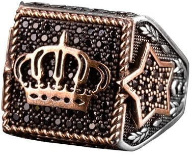 KAMBO Sterlingsilver 925 ring lyxig ring för män kronring herr ring silver brons onyx silver brons onyx