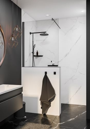 Schulte pare baignoire l.80 x h.120 cm, noir, volet fixe, barre 120 cm incluse, pare-muret fixe douche réversible, verre de sécurité 5 mm transparent, joint d'étanchéité