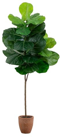Nearly Natural 6ft. Artificial Giant Leaf Fiddle Leaf Fig Tree in Decorative Planter with Real Touch Leaves