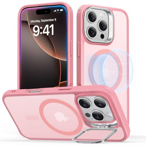 ESR für iPhone 16 Pro Hülle, kompatibel mit MagSafe, Militärnorm Schutzhülle, integrierter Versteck Ständer Handy Case, Kratzfeste Rückseite, Classic Serie, Klares Rosa