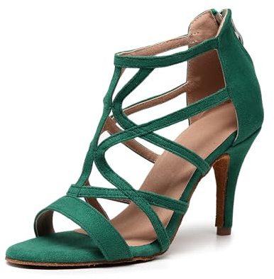 HROYL Botas de Baile Latino Mujer Puntera Abierta Cómodos Botines de Danza Noche Fiesta Sandalias Verde, 39 EU