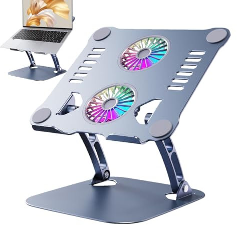 Laptop Cooling Stand | Laptop Metal Cooling Pad, Ergonomic Foldable Laptop, Cooling Pad with Double Fan, Alluminio Alloy Lifting and Folding Double Fan, Adjustable Height Cooler for Laptops and Tablet