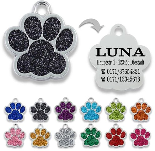 Ibera gifts - Hundemarke mit Gravur und personalisierte Hundemarke in Pfotenform, perfekt für kleine bis mittelgroße Haustiere (Schwarz)