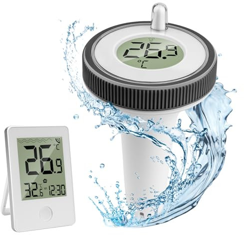 Thermometre Piscine Sans Fil, Thermomètre Numérique Flottant Sans Fil pour Piscine, Thermomètre de Piscine étanche IP67, Thermomètre d'eau Intérieur Extérieur pour Aquariums, Baignoires, étangs