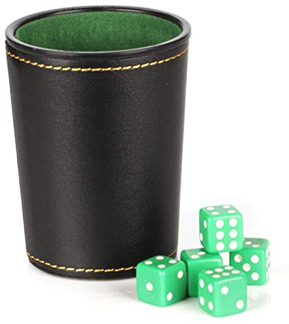 Leather Dice Cup - Leather Dice Cup Set | PU Leather Dice Cup with Lid | Dice Shaker Cup with 5 Dices