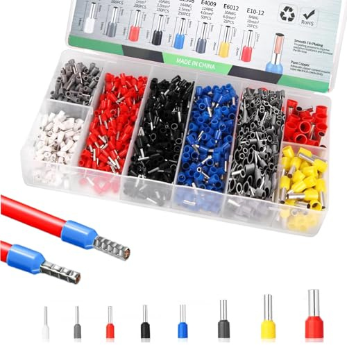 Lot de 1200 embouts de câble 0,5 mm² à 10 mm² - Assortiment d'embouts de câble isolés pour connexion de fil