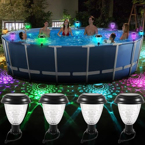 Joycabin Lot de 4 éclairages solaires de piscine à cadre, éclairage LED avec lumières colorées, étanchéité IP65, pour décoration de piscine, jardin, escaliers, terrasse, cour, piscines à cadre