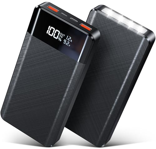 Bazcuka - Batería externa de 30000 mAh, 25 W PD USB C, cargador portátil con 3 salidas y 2 entradas, linterna, pantalla LED, batería externa de carga rápida adecuada para teléfono, tabletas y más