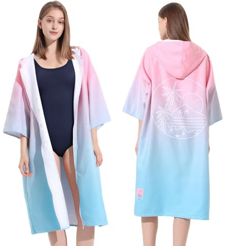 Pahajim Changing Robe Microfibre Towel Poncho Adult with Hooded Oversized Light Weight Beach Robe Absorbent Wearable Towel for Swimming, Surf, One Size