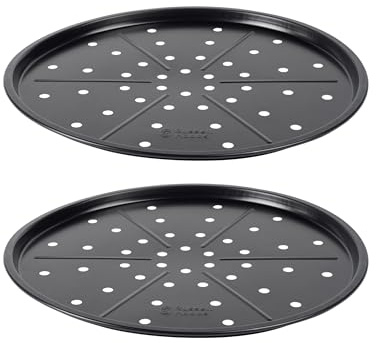 Russell Hobbs Everyday Set of 2 Pizza Trays - Non-Stick Carbon Steel Bakeware, Baking Tray, Easy-Clean & Food Release, Dishwasher-Safe, 33 x 33cm, Perfect for Homemade/Frozen Pizzas & Family Meals
