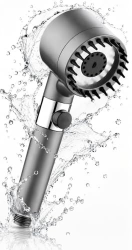 IPEA Alcachofa de Ducha Alta Presión – [ DISEÑO MODERNO CON 3 MODOS DE PULVERIZACIÓN ] – Teléfono para Duchas y Baño de Ahorro de Agua – Ducha Filtrante – Efecto Confort – Gris