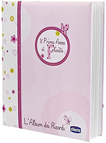 Chicco Álbum de Fotos y Recuerdos, Libro de Recuerdos para Bebé, Diario y Álbum de Fotos Bebés, Desde el Nacimiento hasta el Primer año, Dimensiones 27.5 x 25 x 3 Cm, Idea Regalo para Bebé, Rosa