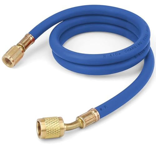 3S SuperSamaStore Tubo Flessibile Professionale per Gas Refrigerante con Attacchi 1/4 Sae x 5/16 Sae, Frusta per Ricarica Climatizzatore e Vuoto Impianti, con Premispillo, 150 cm, Colore Blu
