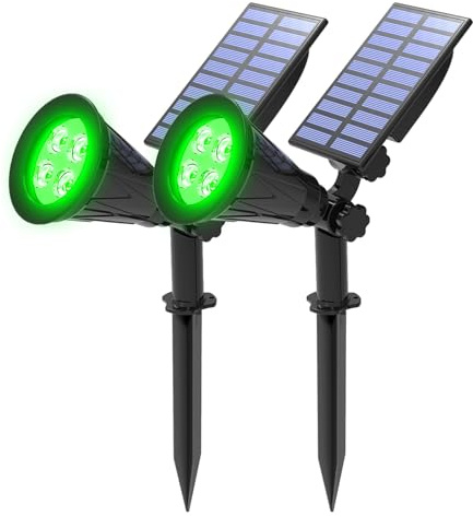 T-SUNUS Green Solar Lights Outdoor, 4 LED Solar Garden Lights, IP65 Waterproof, Auto-on/Off, 2 Bright Modes Security Lights Christmas Landscape Light for Garden Tree Yard Lawn Patio Stairs - 2Pack