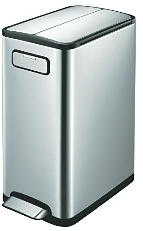 EKO Ecofly Tretmülleimer 20+20L Mülltrenner (27.5 x 46 x 65 cm, Dämpfer-System, Fingerabdruck frei, Stay-Open, Abfallbeutelfixierung), matt silber