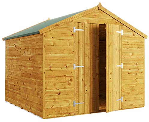 BillyOh Master 8x8 Wooden Garden Shed with Apex Roof – Secure Windowless Garden Storage Shed Design, Wide Double Doors, Tongue and Groove Wood Cladding, Easy Assembly & Complete Kit Outdoor Storage