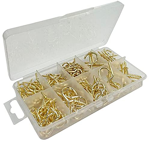 Merriway BH06593 (115 Stück) Sortiment von Messing-Kommodenhaken in einer Tragetasche mit 10 Fächern, 115 Stück