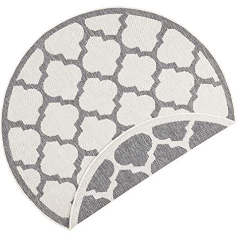 NORTHRUGS In- und Outdoor Teppich Palermo Rund ⌀140cm - Wendeteppich Wetterfest Modern Grafisches Design Läufer für Balkon Terrasse Garten Wintergarten Wohnzimmerteppich Wasserfest in Grau Creme