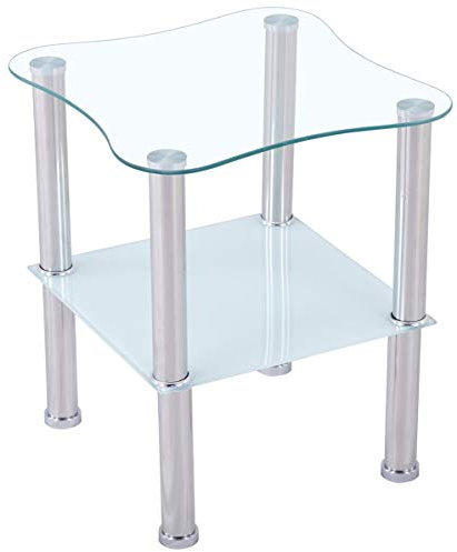 Euro Tische Beistelltisch aus Glas mit Ablage Satiniert abgerundet - 2-Ebenen-Design, Sicherheitsglas & Edelstahlbeine - abgerundet oder eckig - Glasplatte 6mm - Schwarz Satiniert - Glas Couchtisch