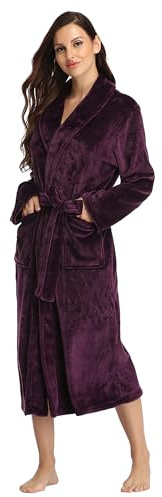 RONGTAI Womens Robes Plush Fleece Dark Purple Hooded Bathrobe Thick Nightgown with Pockets Fluffy Sleepwear X-Large