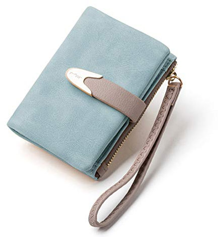 TOPKULL Geldbörsen für Frauen, RFID-Geldbörse, klein, kompakt, doppelt gefaltet, Kurze Geldbörse, Damen-Geldbörse mit Handgelenkverschluss, Münzgeldbörse, Hell, blau, Small
