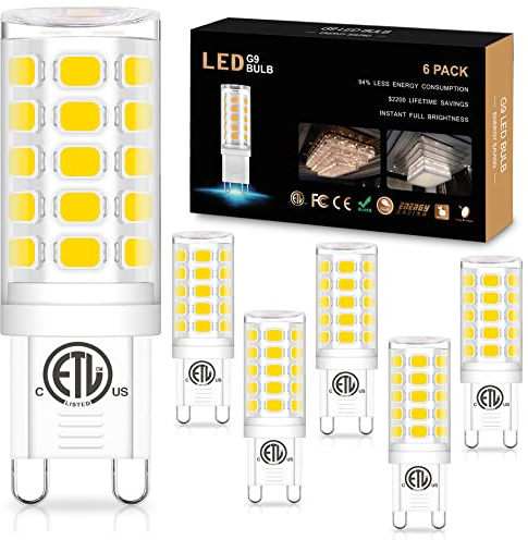 Sailstar G9 Led Bulb 4W(40W Halogen Equivalent), Natural Daylight White 4000K, G9 Bipin Base, 120V 400 Lumen, 360°Beam Angle, G9 LED Light Bulbs for Chandelier, 6 Pack