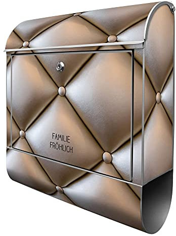 banjado Design Briefkasten personalisiert Motiv Polster Bronze 38,5x46,5x13cm & 2 Schlüssel - Briefkasten Stahl Silber Zeitungsfach pulverbeschichtet - Postkasten A4 Einwurf inkl. Montagematerial