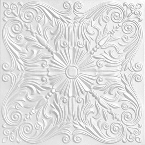 A La Maison Ceilings R139 Spanischer Silberschaum-Deckenfliese zum Aufkleben (256 m² / Case), 96 Stück, einfarbig weiß