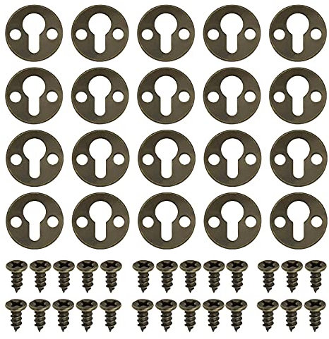 The Lord of the Tools 20x Cintres à Trou de Serrure Rond Plat Ton Bronze avec Vis à Filetage de 3mm Insert Encastré pour œuvres d'art Photo Décoration Murales Suspendues