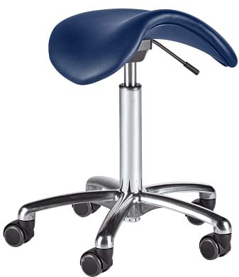 wuuhoo® Profi Sattelhocker Ruben hydraulisch höhenverstellbar I Made in Germany! Arbeitshocker mit hochwertigem Kunstlederbezug, gummierte gebremste Rollen I Drehhocker mit Alu Fußkreuz blau