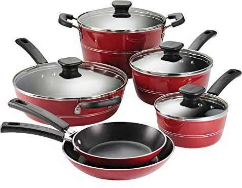 Tramontina Sicilia - Juego de utensilios de cocina antiadherentes de aluminio, 10 unidades, color frambuesa
