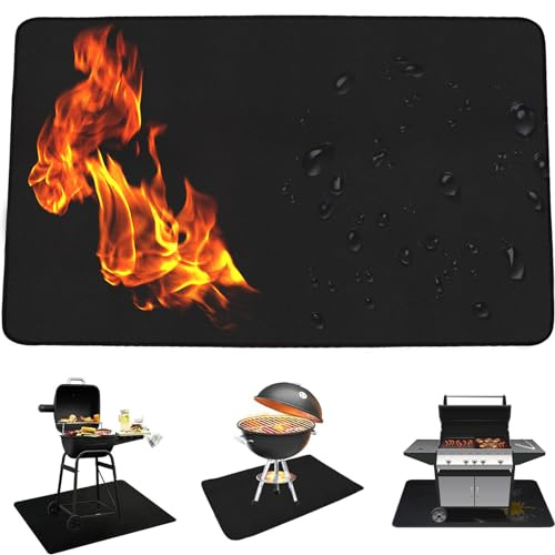 Feuerfeste Unterlage, Grillunterlage Bodenmatte, BBQ Grill Mat, Hitzebeständige Wiederverwendbar Antihaftbeschichtet Grillunterlage, Bodenschutzmatte für Terrasse, Balkon & Garten, 35 * 34cm