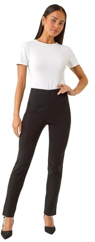 Roman Originals Women Petite Full Length Stretch Trousers - Ladies Spring Everyday Summer Holiday Autumn Winter Pull-On Comfy Soft Vacation Work - Petite Black (26 in) - Size 16