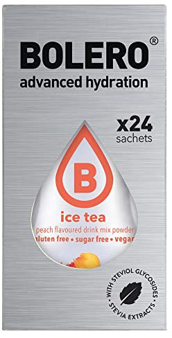 Bolero Drink - 24 bolsitas de 3 g de fruta preparada en polvo soluble para bebida fresca en agua, 72 gramos endulzado con stevia (Ice Tea Peach)