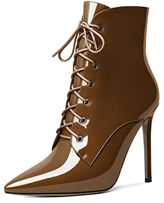 elashe Donna Stivaletti a Punta Stivaletti con Tacco a Spillo Ankle Boots Donna con Zip 4'' Tacco a Stiletto Stivaletti a Pelle Marrone EU37