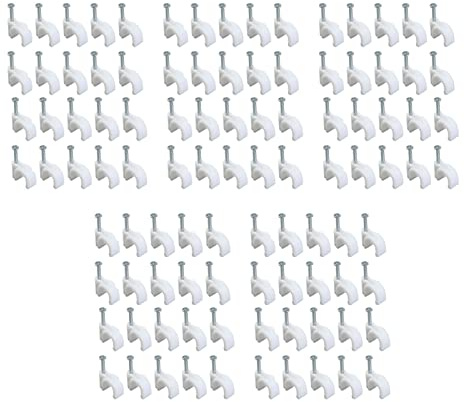 100 Stück Kabelklemme, 5 Mm Stahlnagellinie Clip Runde Kabelbefestigungsclips, Weiße Kabeldrahtclips Management, Elektrokabel-Wandclip für die Wandmontierte Kabelführung