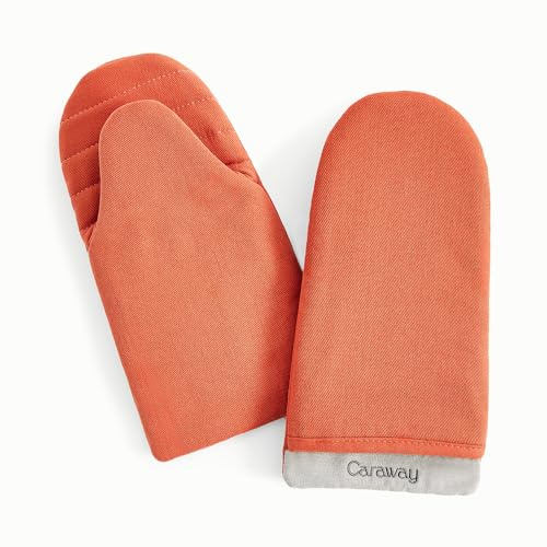 Caraway Oven Mitts - 100% Organic Cotton Oven Mitt - Double-Layer & Stain-Resistant Stitching - Safe Handling of Hot Kitchenware - Set of 2 - Perracotta