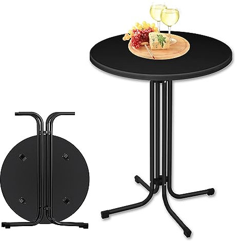 SUBTLETY Ø79x110cm Bistrotisch Rund Stehtisch Klappbare Bartische aus Spanplatten Tischplatten & Metall Gestell Camping Esstische Tragfähigkeit bis 80KG Beistelltische für Außen Garten (Schwarz)