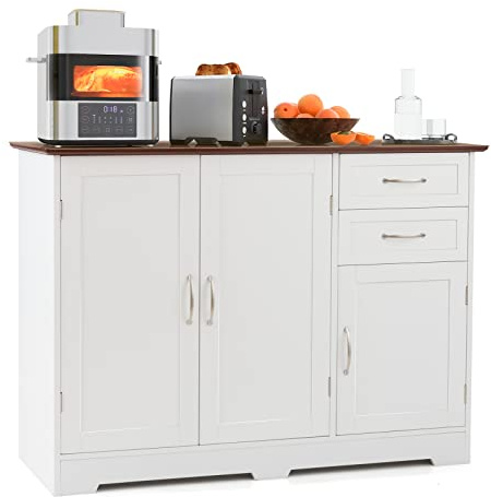 GOPLUS Buffet de Cuisine, Meuble de Rangement avec 2 Placards à Portes, 2 Tiroirs, Comptoir Spacieux, Étagère Réglable, pour Salon, Salle à Manger, 100x40x78cm