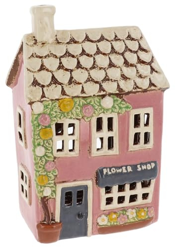 Shudehill Giftware Village Pottery Tealight Holder Ceramic House Shop Collection - Flower Shop, Tearoom, Antique Shop, Old Bakery and Sweet Shop All Hand Painted